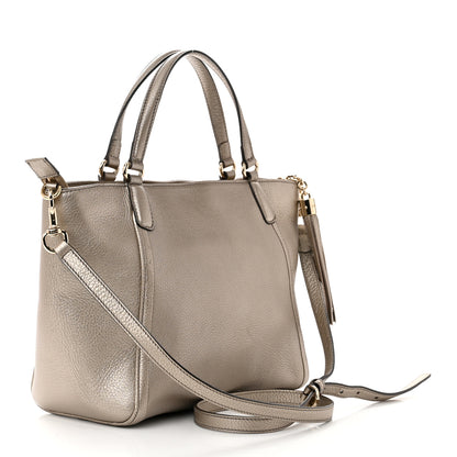 Gucci Metallic Pebbled Calfskin Small Soho Top Handle Bag Golden Beige 3 of 9