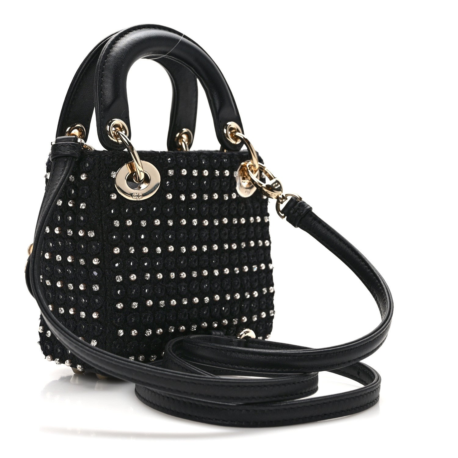 Christian Dior Fabric Embroidered Crystal Pearl Mirror Micro Lady Dior Black 3 of 13