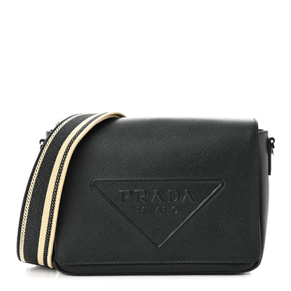 Prada Saffiano Cuir Triangle Logo Embossed Flap Crossbody Black 1 of 9