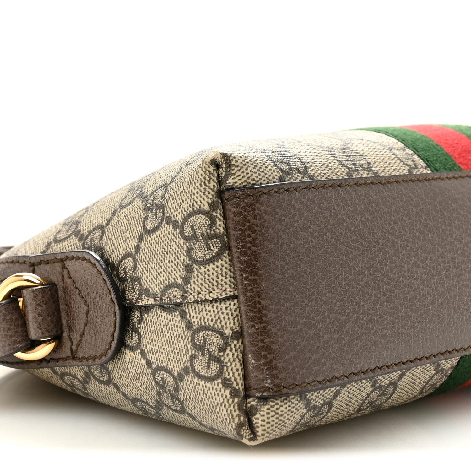 Gucci GG Supreme Monogram Textured Dollar Calfskin Web Small Ophidia Dome Shoulder Bag Beige Ebony New Acero 9 of 13
