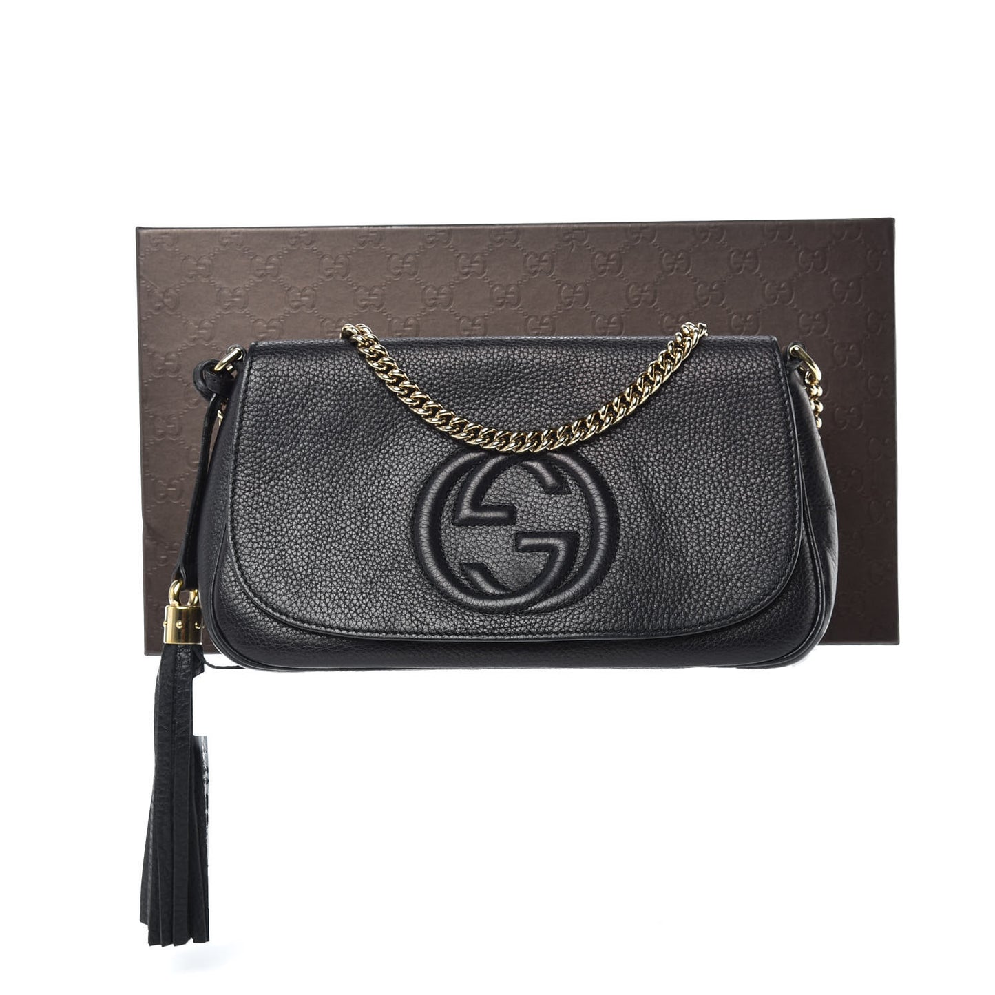 Pebbled Calfskin Medium Soho Flap Crossbody Black