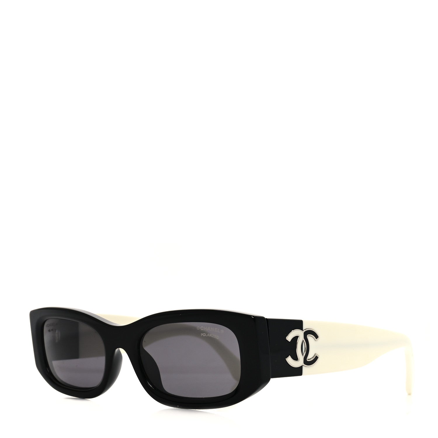 Chanel Acetate Polarized Rectangle Sunglasses 5525-A Black White 1 of 7