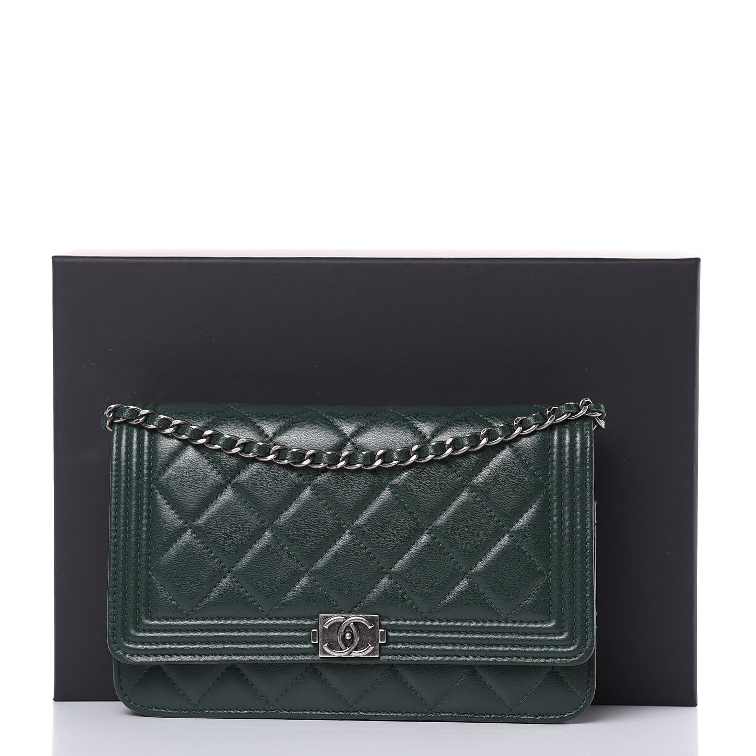 Chanel Lambskin Quilted Boy Wallet On Chain WOC Green 14 of 14