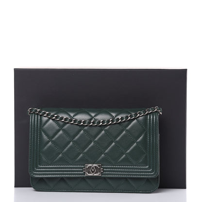 Chanel Lambskin Quilted Boy Wallet On Chain WOC Green 14 of 14