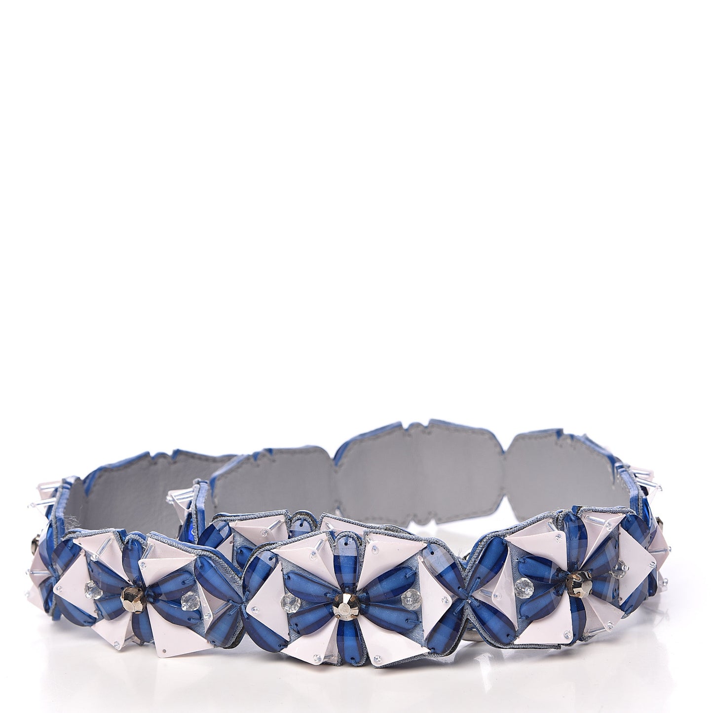Calfskin Beaded Crystal Embellished Flower Strap You Ice Blue