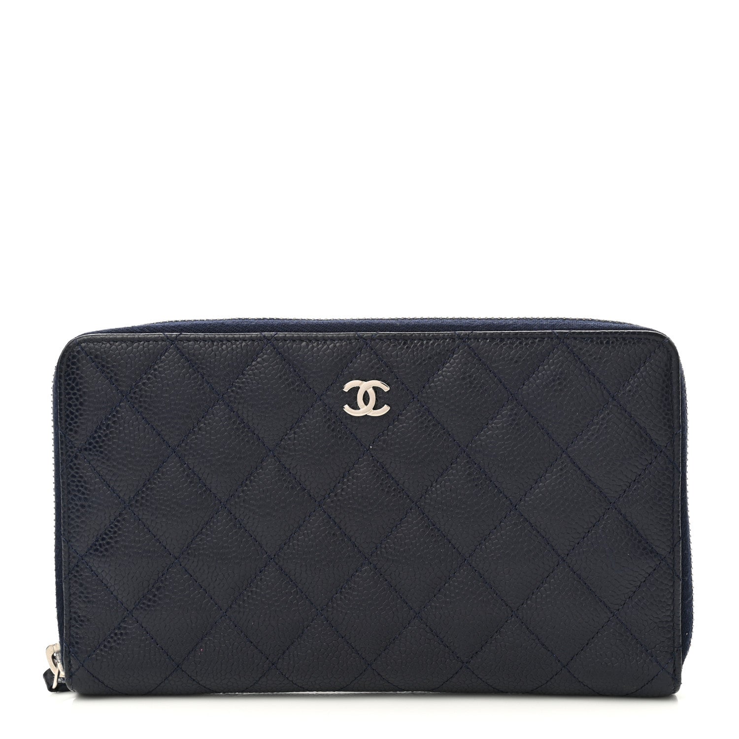 Chanel Caviar Quilted Large Zip Around Organizer Wallet Navy 1 of 12