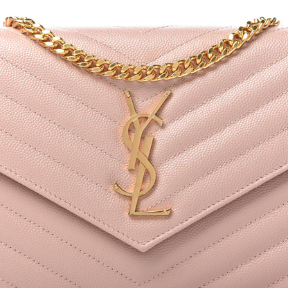 Saint Laurent Grain De Poudre Matelasse Chevron Monogram Chain Wallet Pale Pink 10 of 11