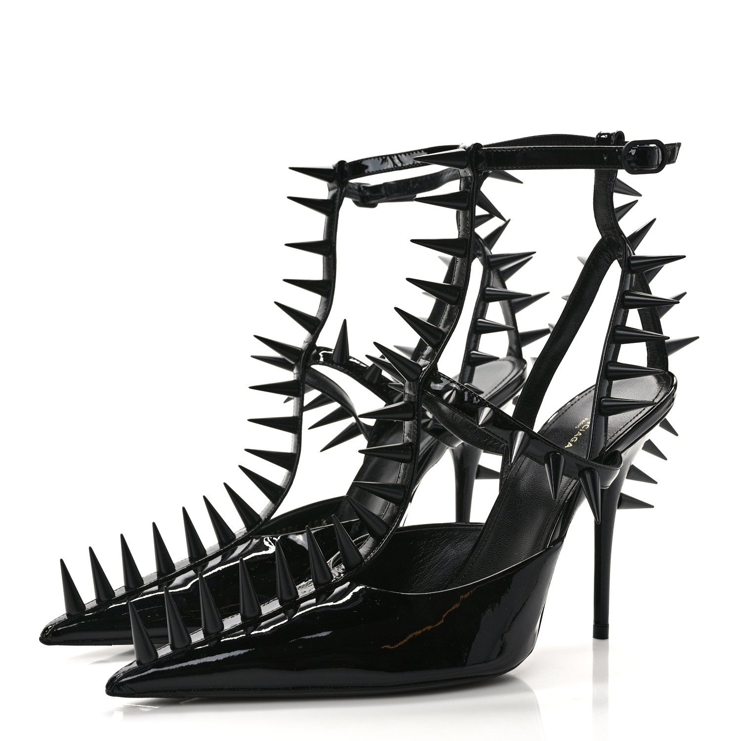 Balenciaga Glossy Calfskin Spiked Pumps 40.5 Black 3 of 9