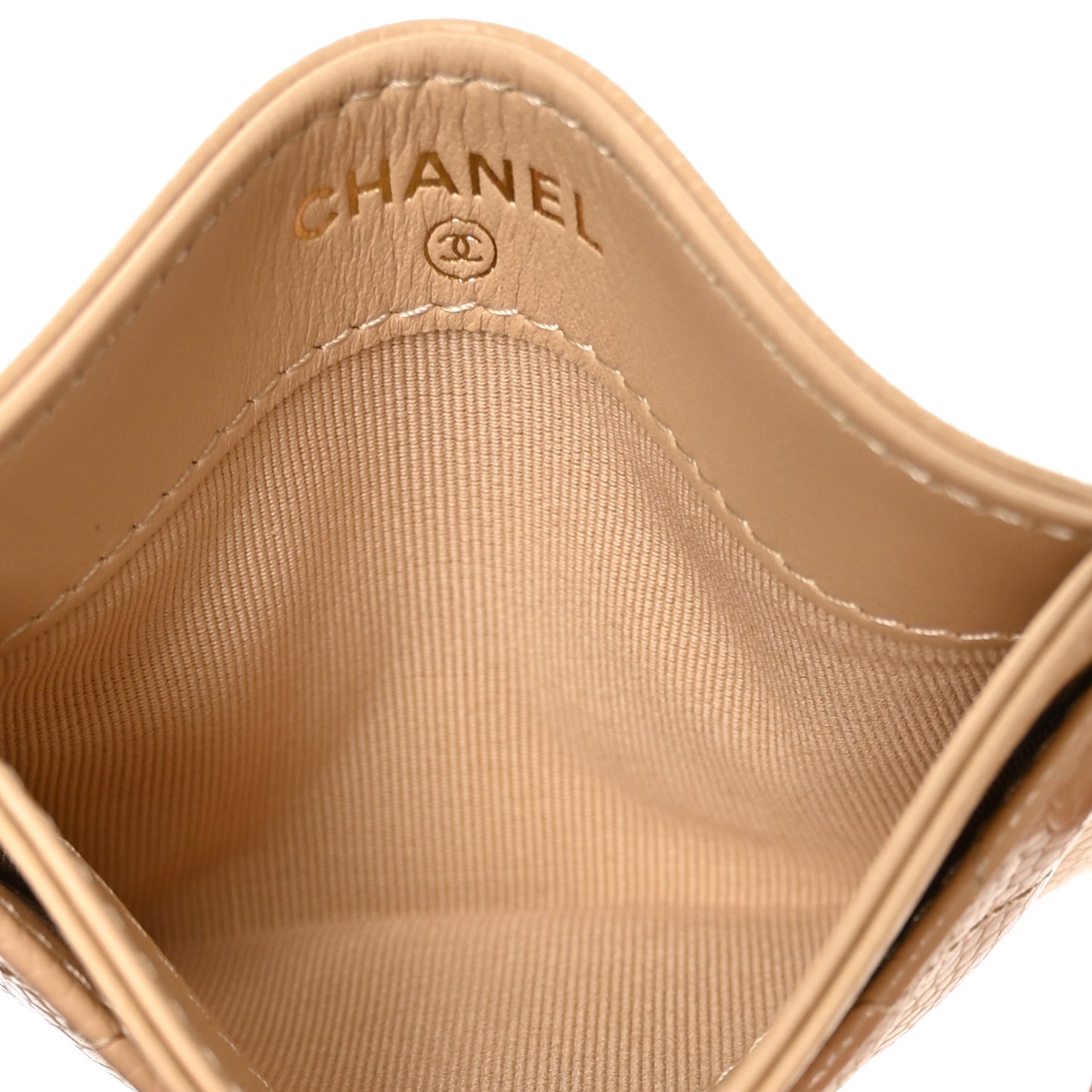 Caviar Quilted Card Holder Beige