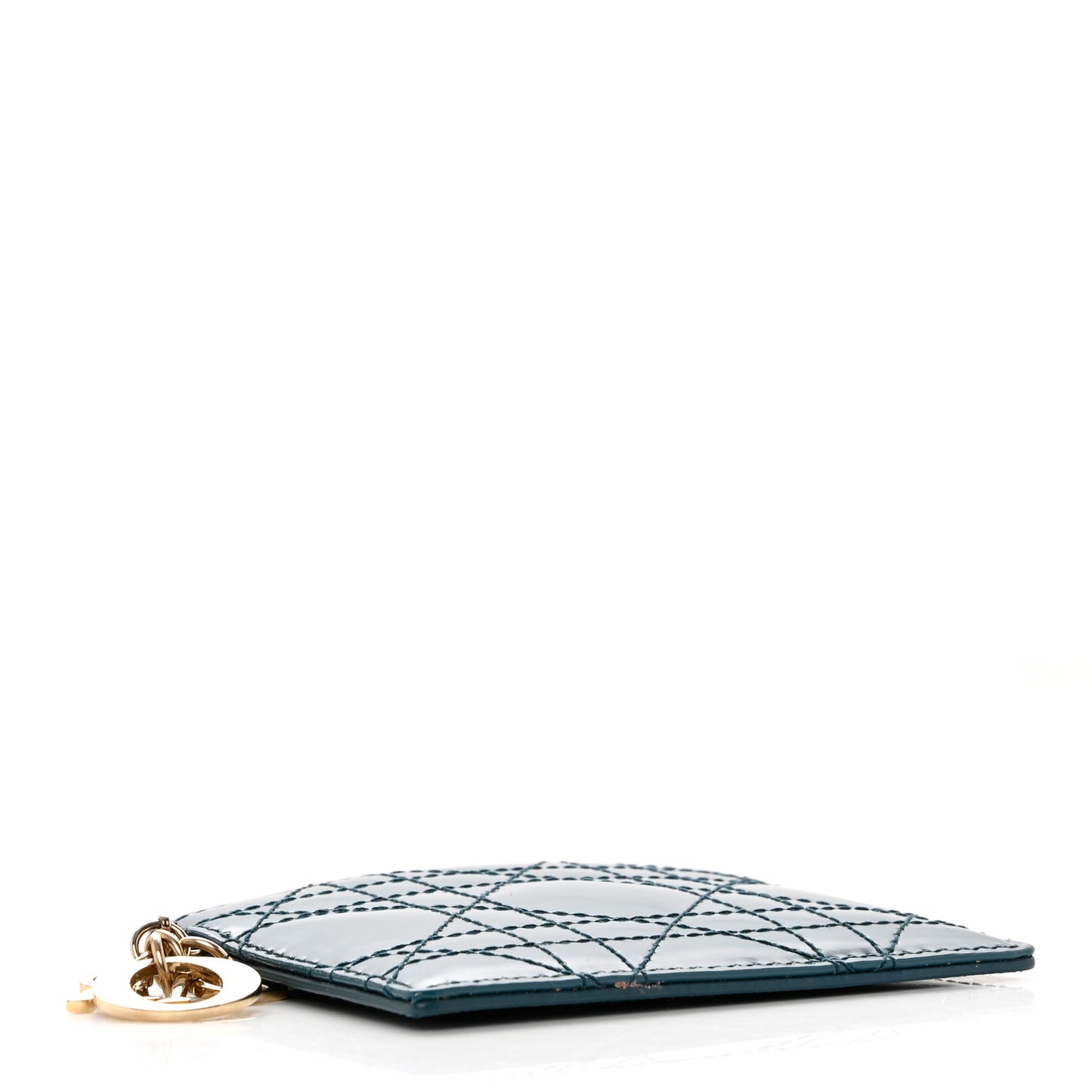 Patent Cannage Lady Dior Card Holder Turquoise