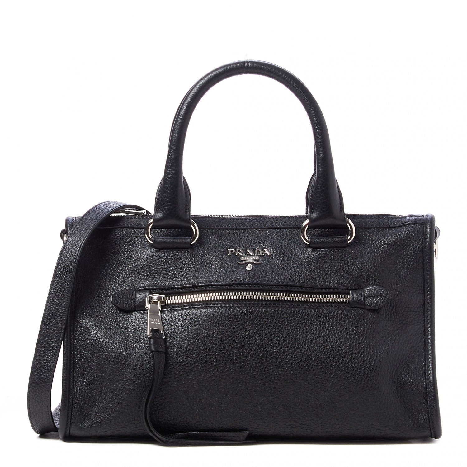 Prada Vitello Phenix Top Handle Shopping Satchel Black 1 of 8