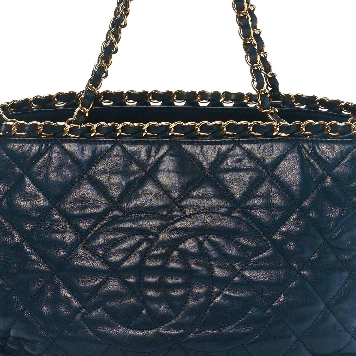 Calfskin Quilted Small Chain Me Tote Navy
