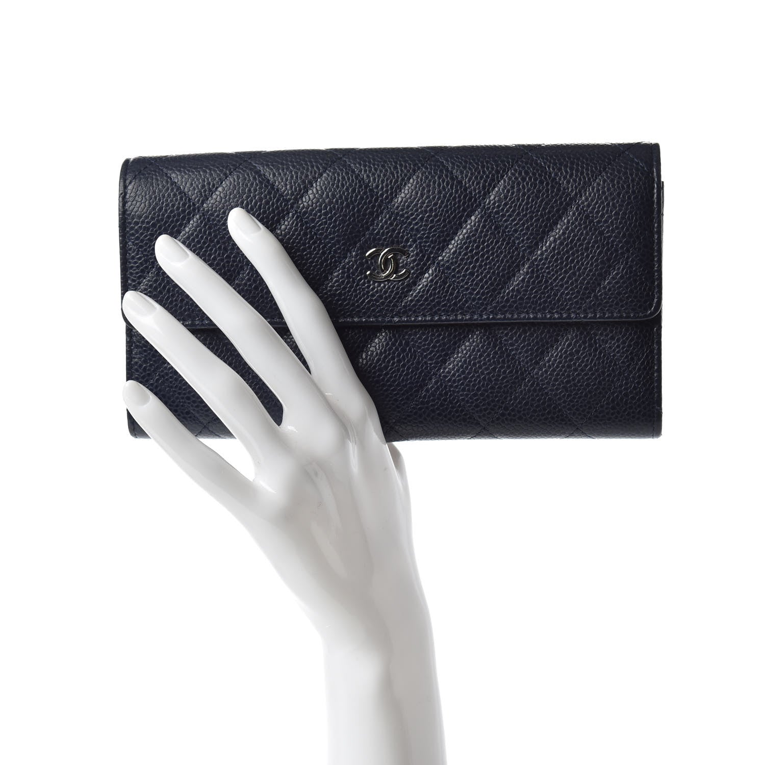 Chanel Caviar Quilted Large Gusset Flap Wallet Navy 2 of 9