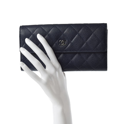 Chanel Caviar Quilted Large Gusset Flap Wallet Navy 2 of 9