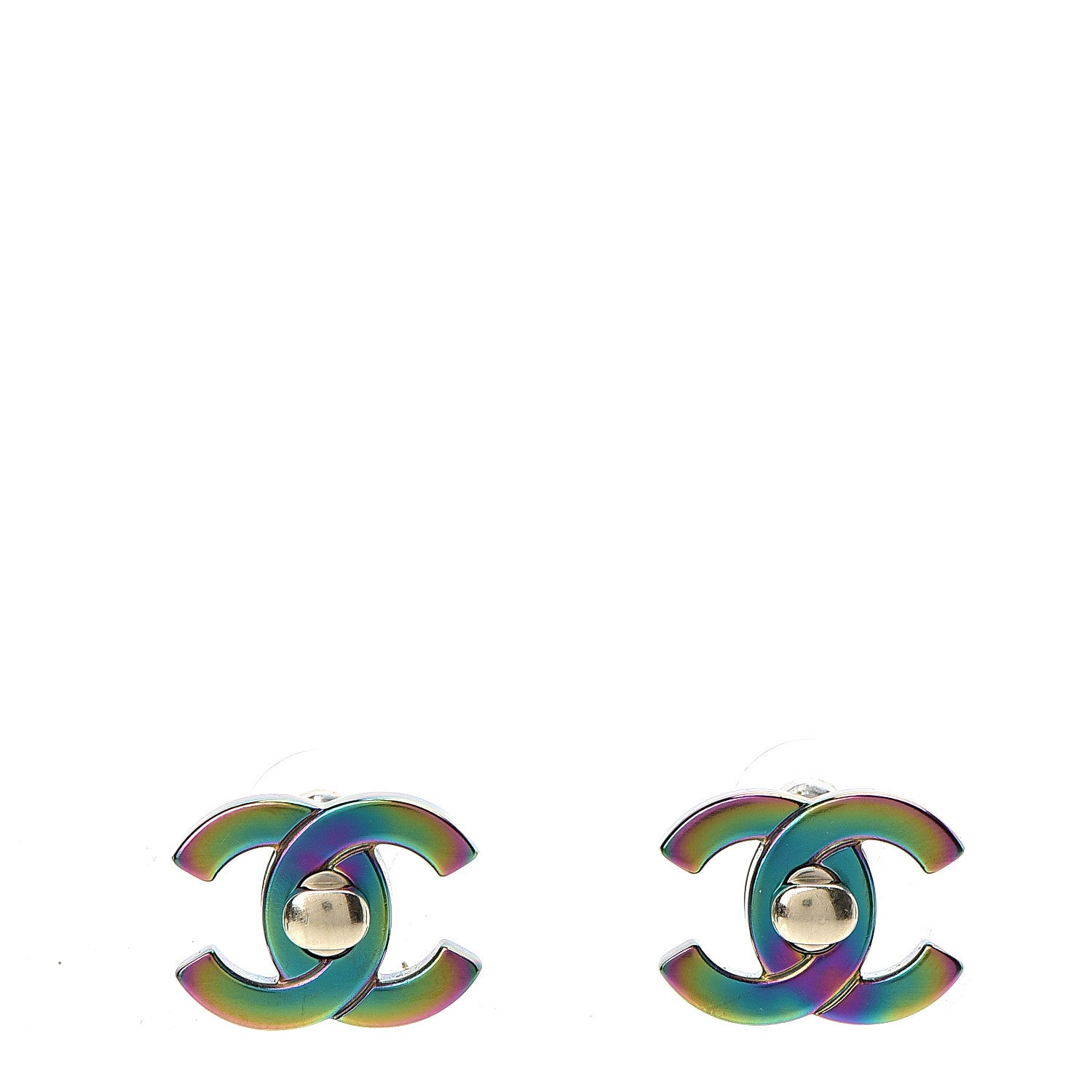 Chanel CC Turnlock Interchangeable Earrings Gold Iridescent 3 of 7