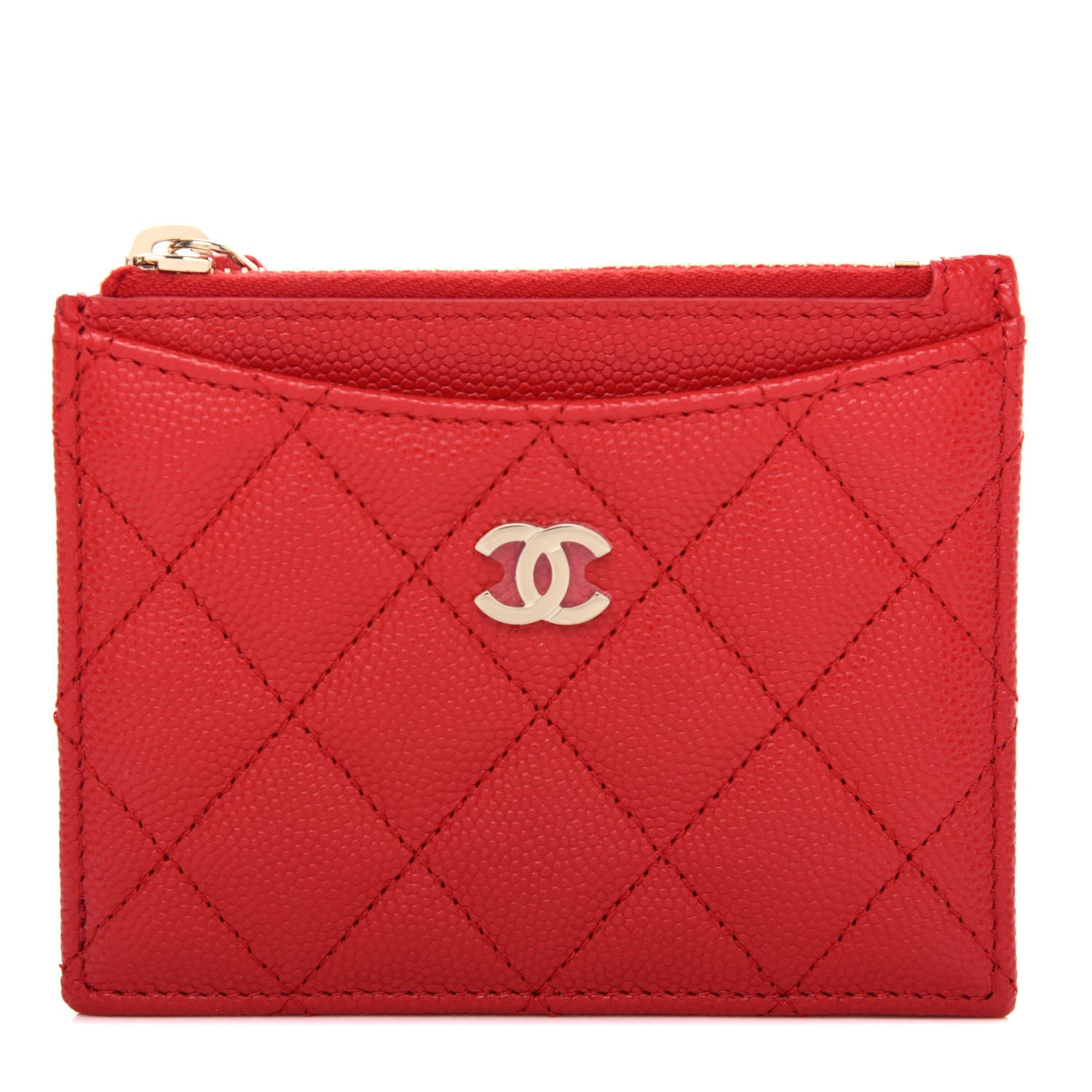 Chanel Caviar Quilted CC Zip Card Holder Red 1 of 8
