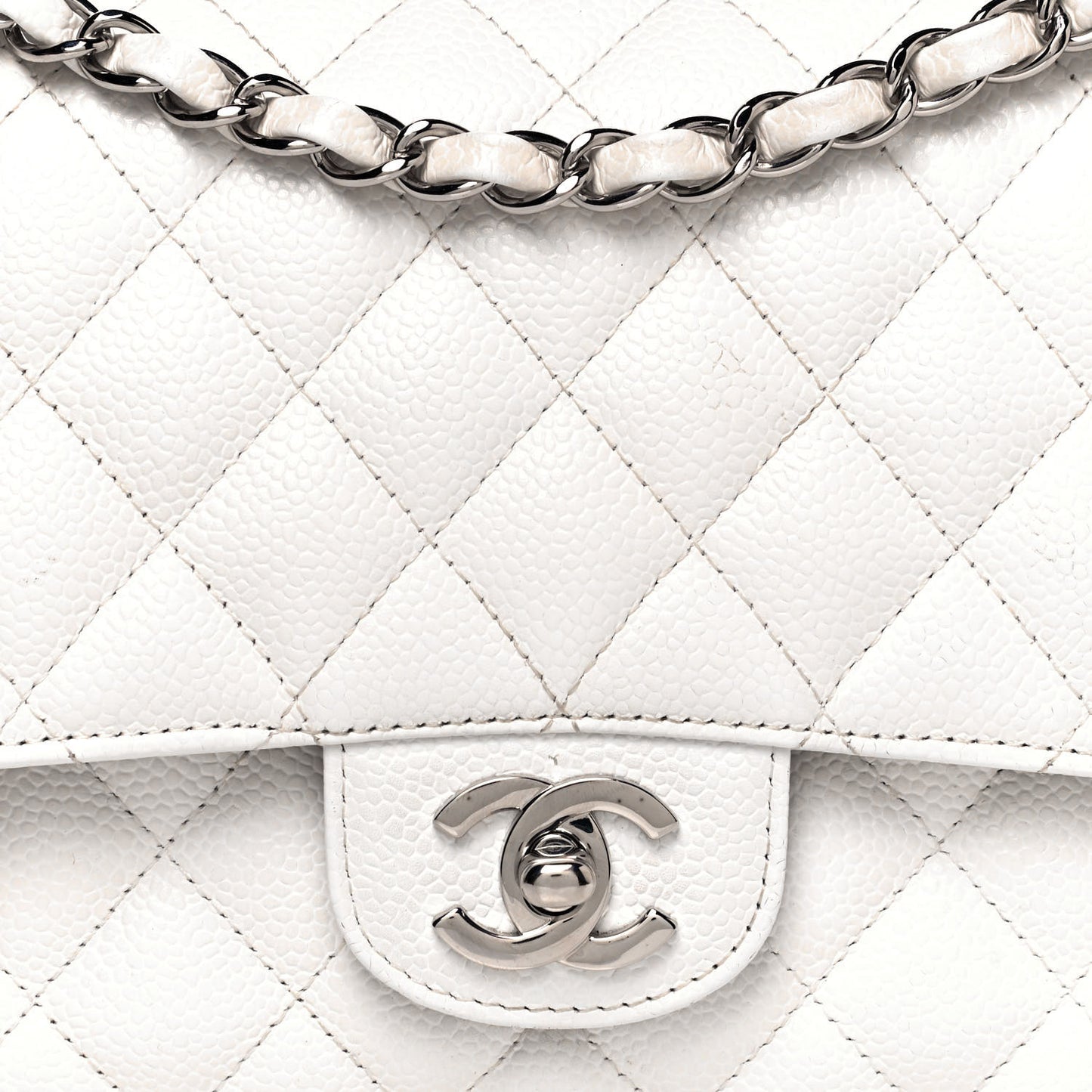 Caviar Quilted Medium Double Flap White
