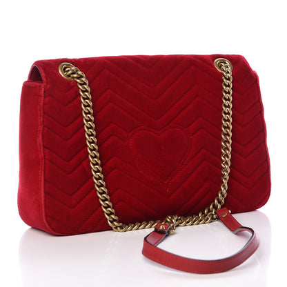 Gucci Velvet Matelasse Medium GG Marmont Shoulder Bag Hibiscus Red 3 of 18
