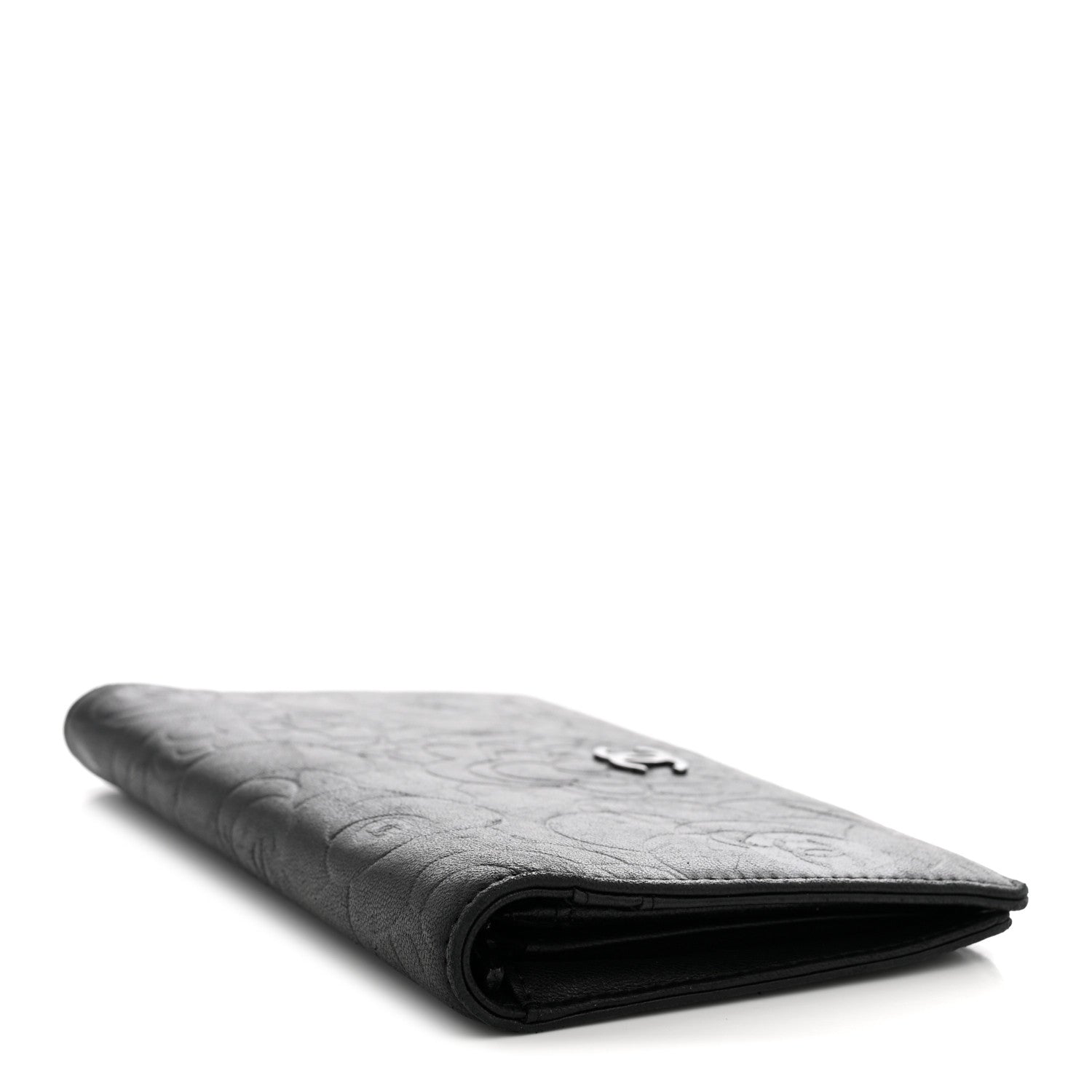 Chanel Lambskin Camellia Embossed Yen Wallet Black 4 of 8