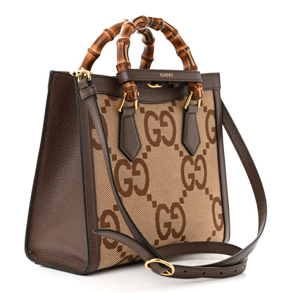 Gucci Monogram Jumbo GG Textured Dollar Calfskin Small Diana Tote Bag Camel Ebony New Acero 4 of 12