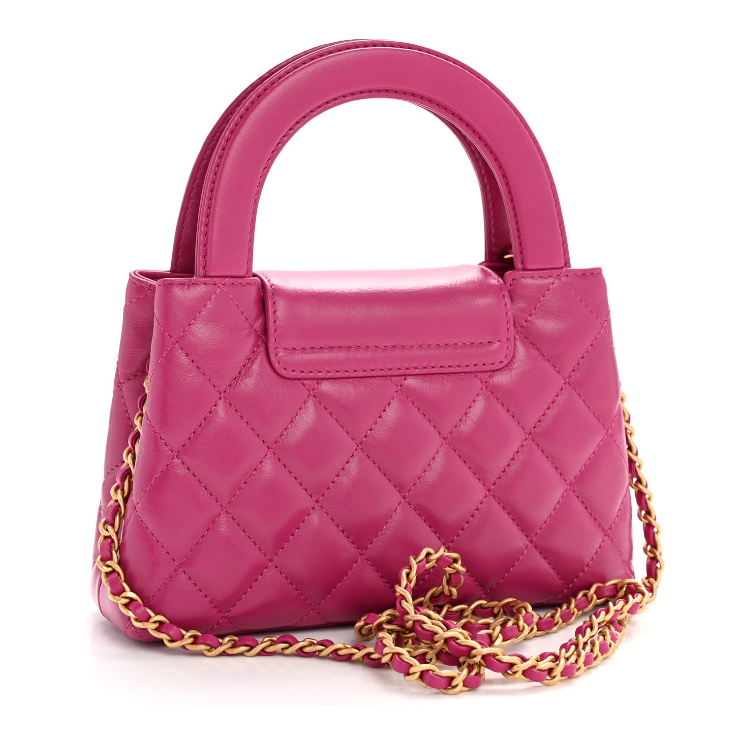 Chanel Shiny Aged Calfskin Quilted Nano Kelly Shopper Dark Pink 3 of 11