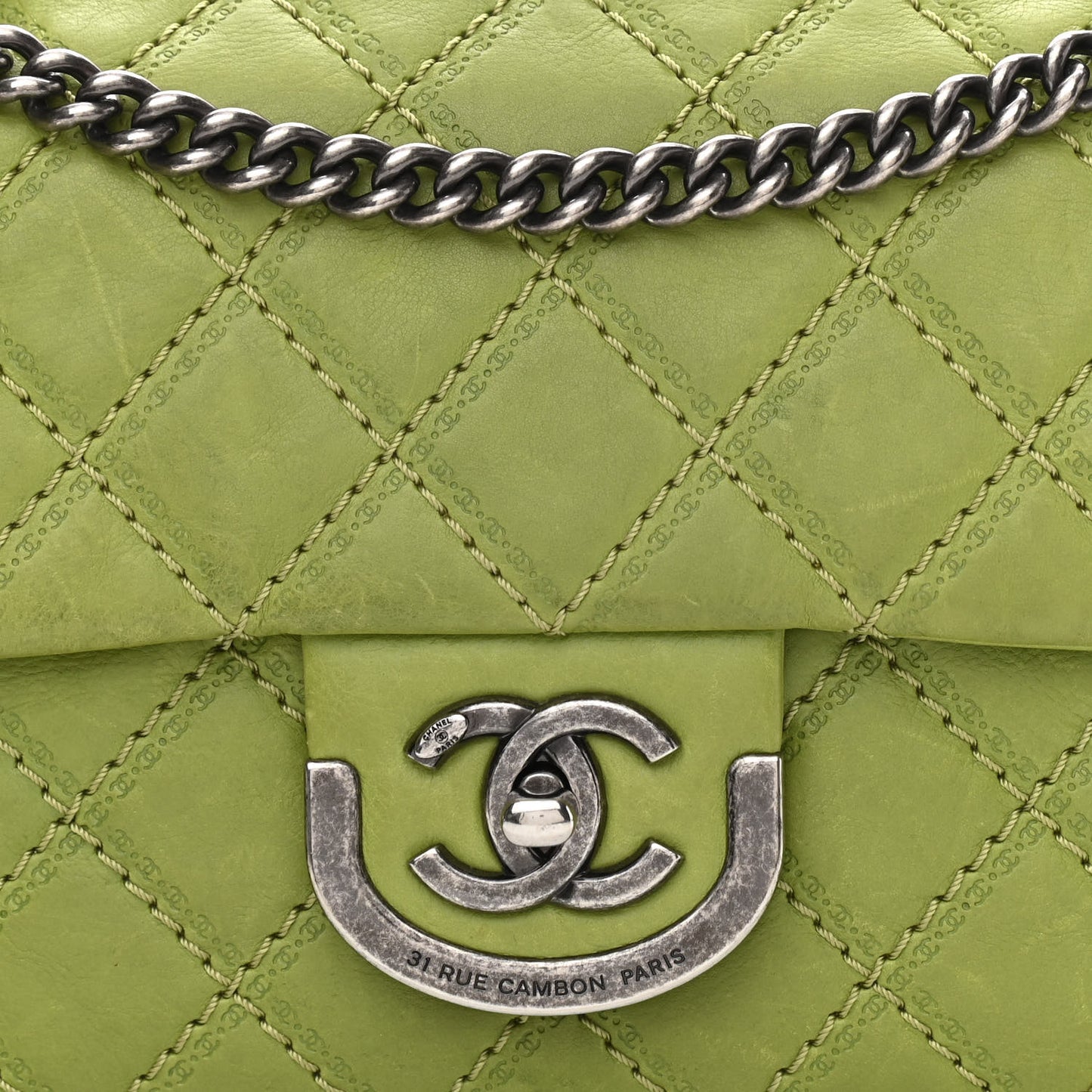 Calfskin Quilted Medium Coco Sporran Flap Green