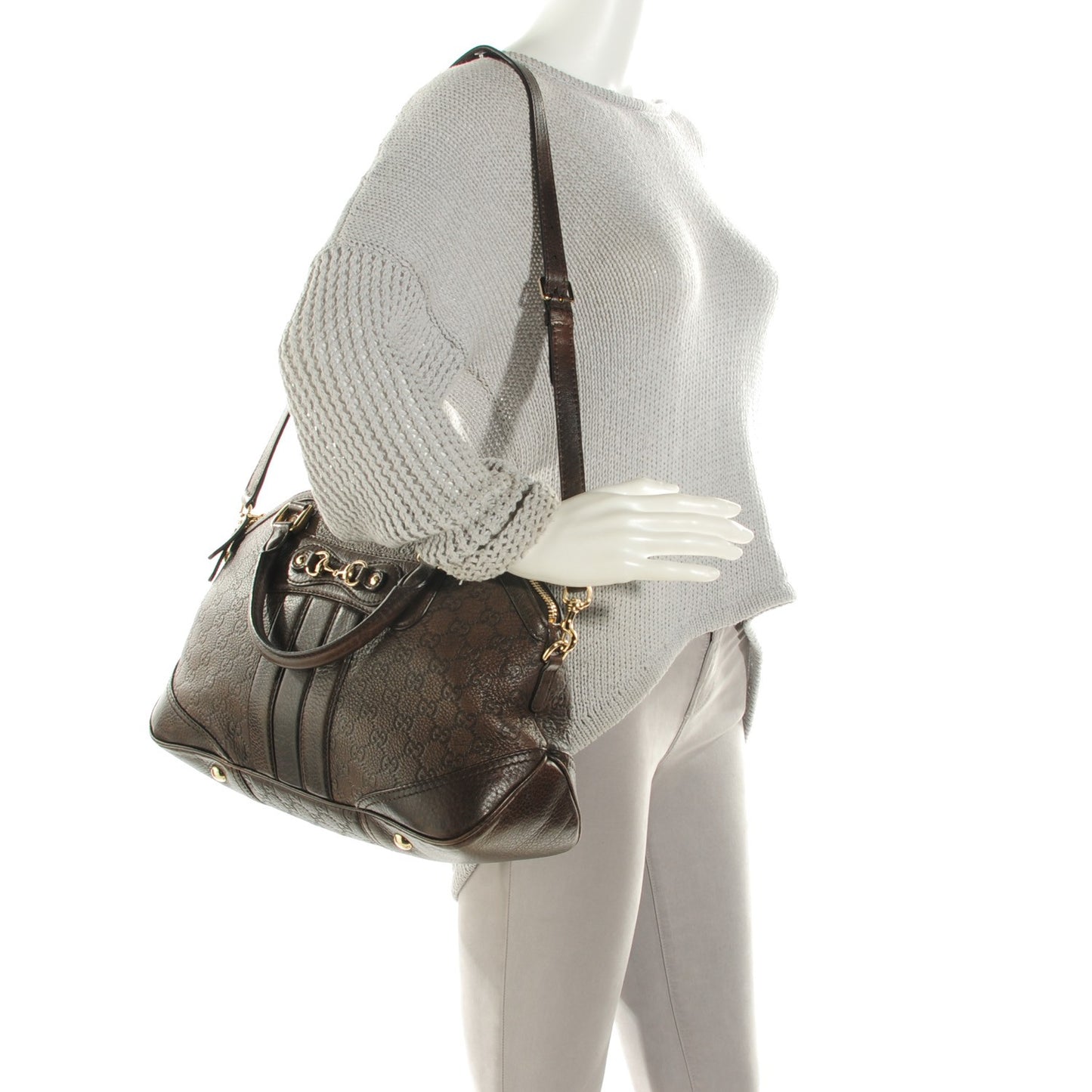 Guccissima Medium Cathrine Dome Satchel Dark Brown