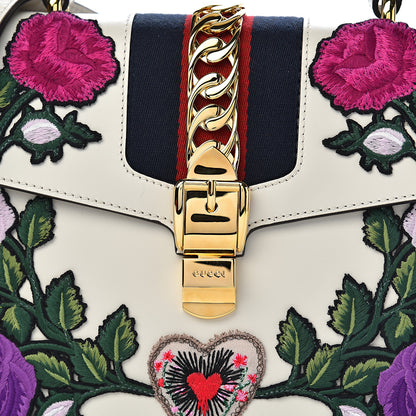 Gucci Calfskin Embroidered Medium Sylvie Top Handle Bag White 10 of 10