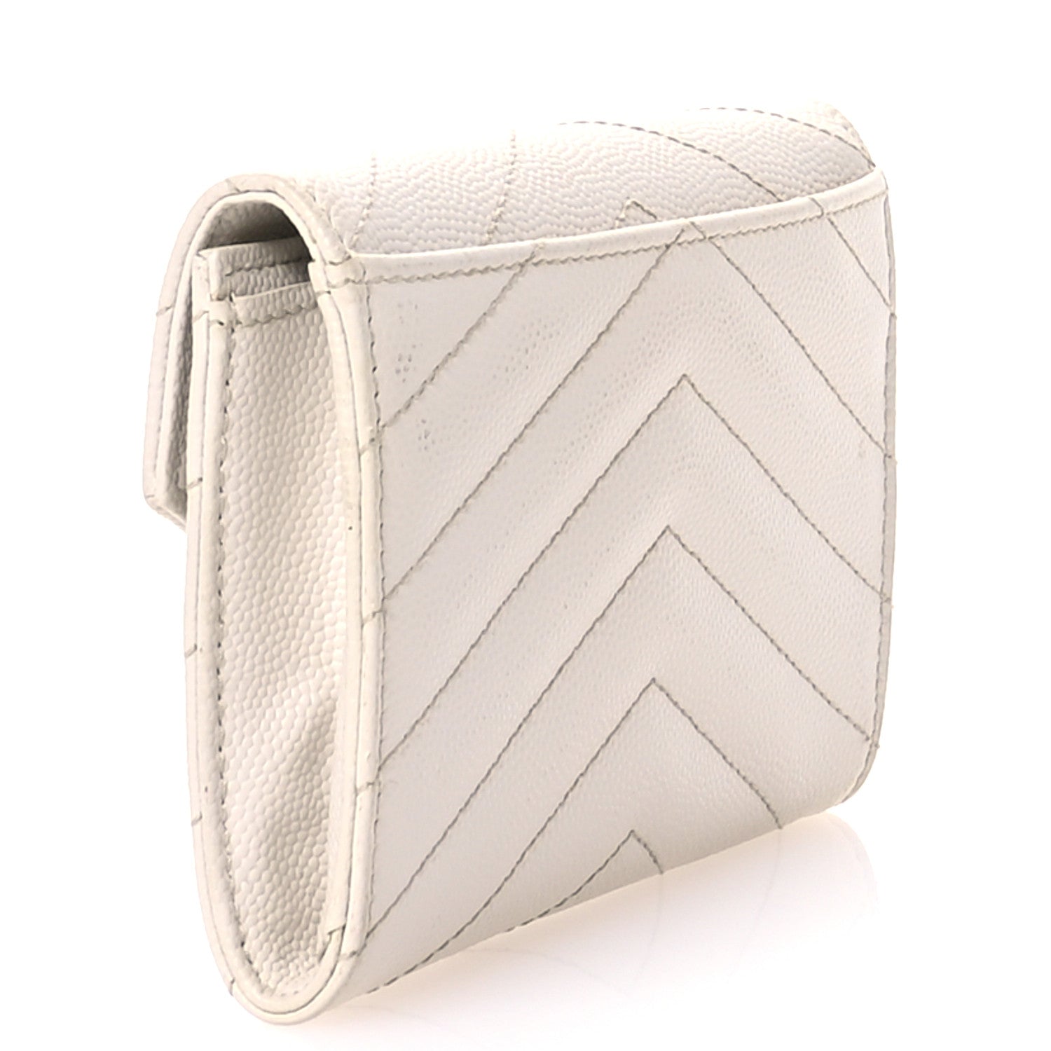 Saint Laurent Grain De Poudre Matelasse Chevron Small Monogram Envelope Wallet Crema Soft 3 of 9