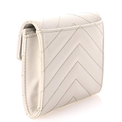 Saint Laurent Grain De Poudre Matelasse Chevron Small Monogram Envelope Wallet Crema Soft 3 of 9