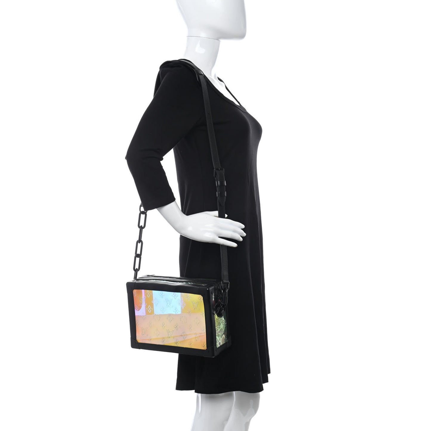 Calfskin PVC Monogram Solar Ray Soft Trunk Iridescent Prism Black