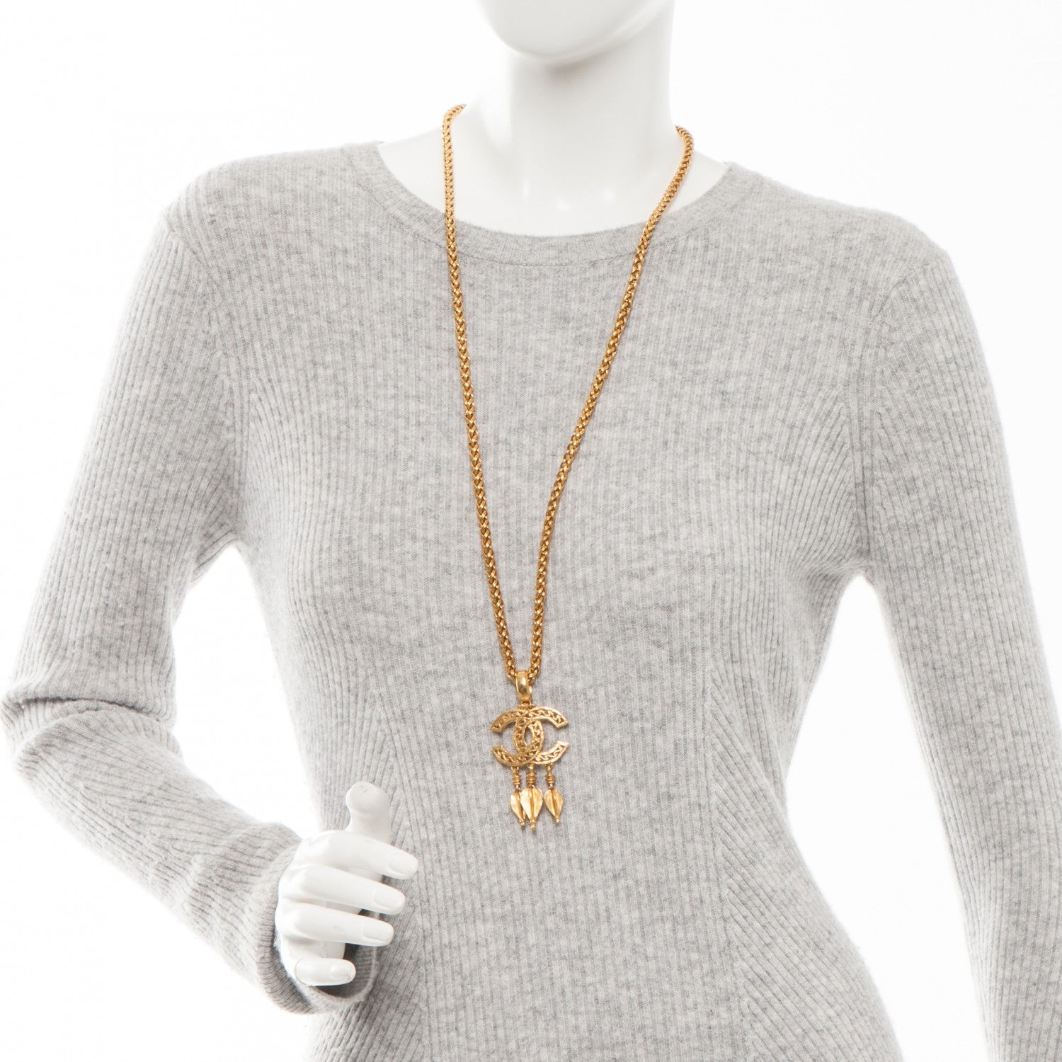 Chanel Fretwork CC Spindles Long Necklace Gold 2 of 4