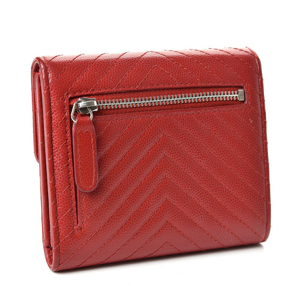 Chanel Caviar Chevron Quilted Compact Flap Wallet Dark Red 2 of 11