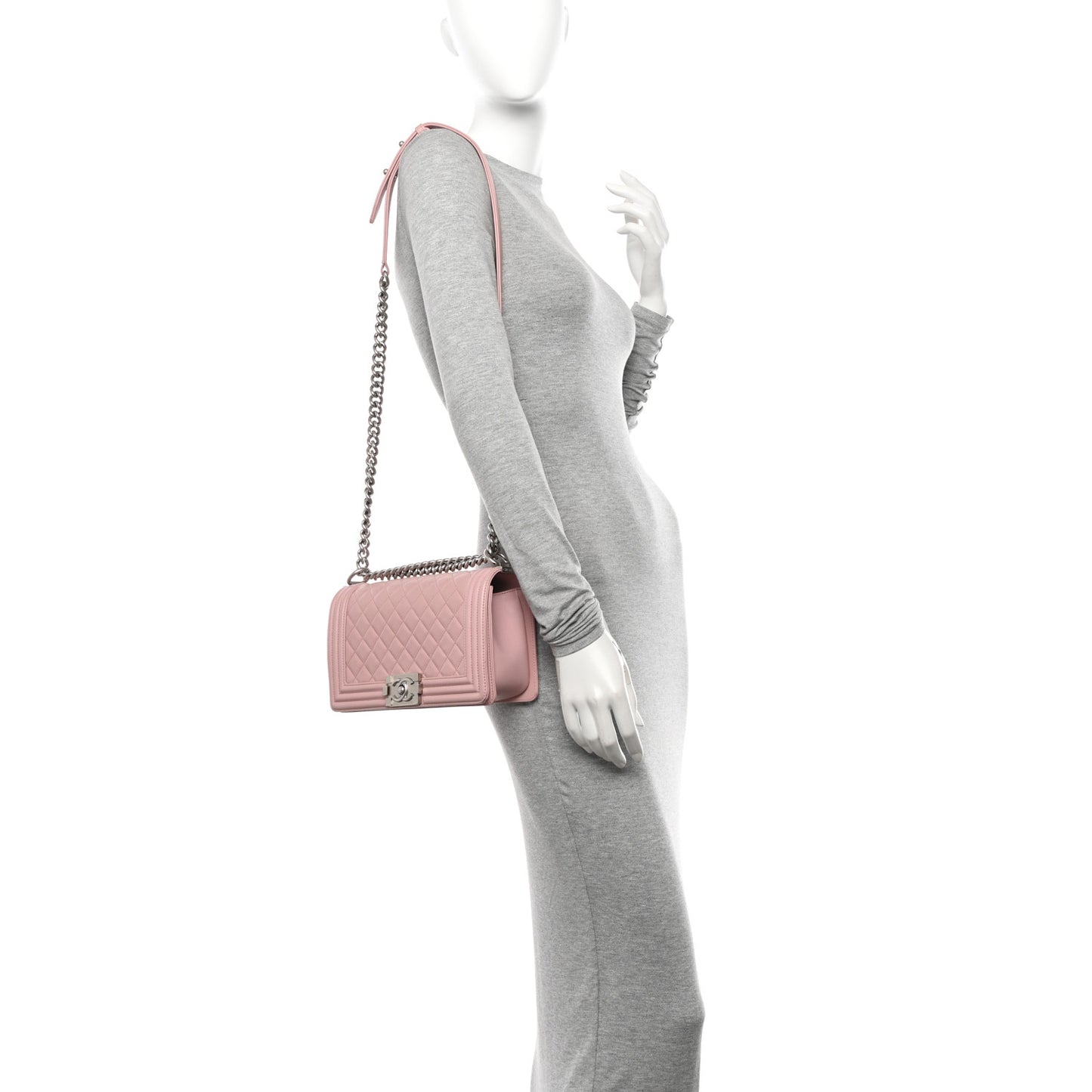 Calfskin Quilted Medium Boy Flap Light Pink