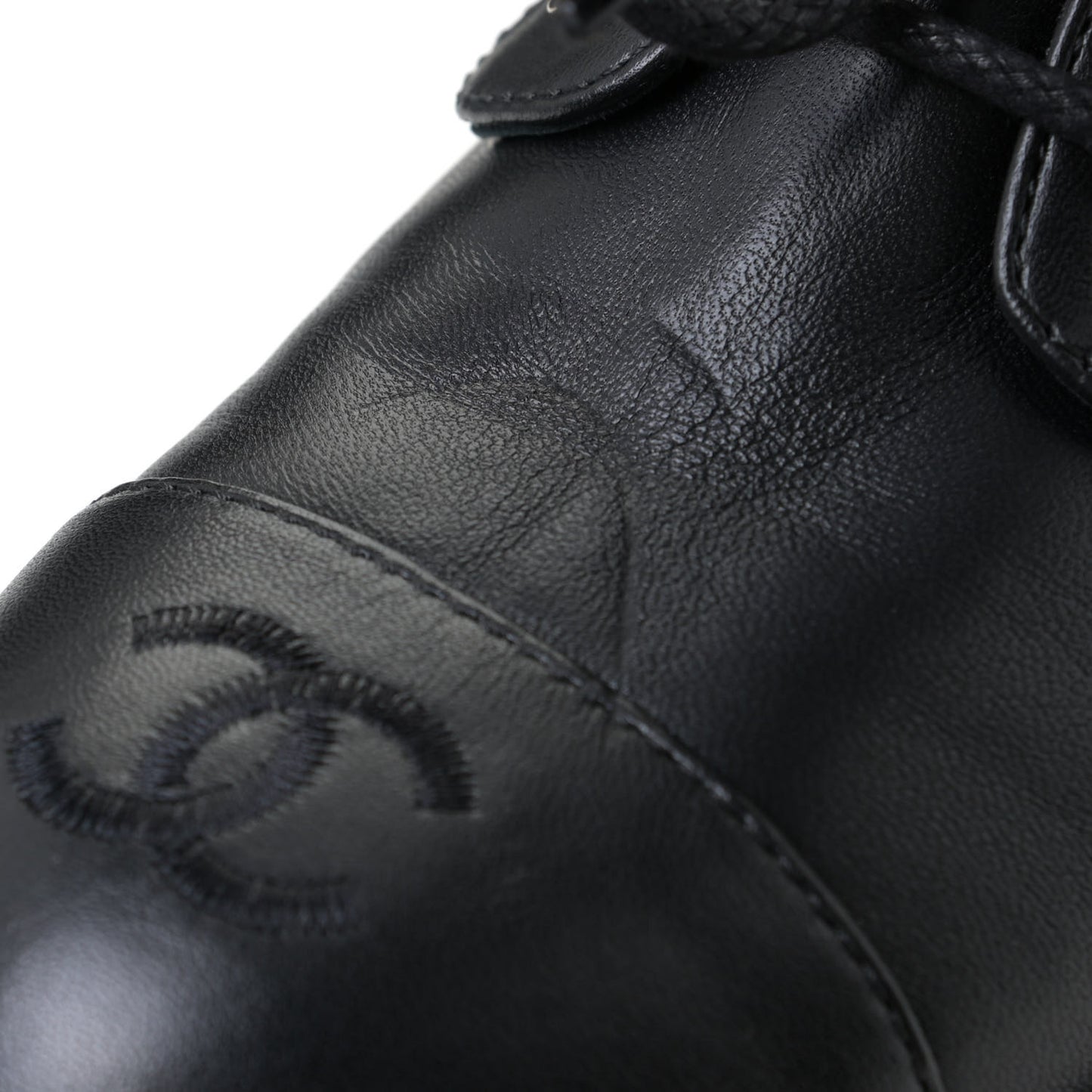 Shiny Lambskin Quilted Lace Up Combat Boots 38.5 Black