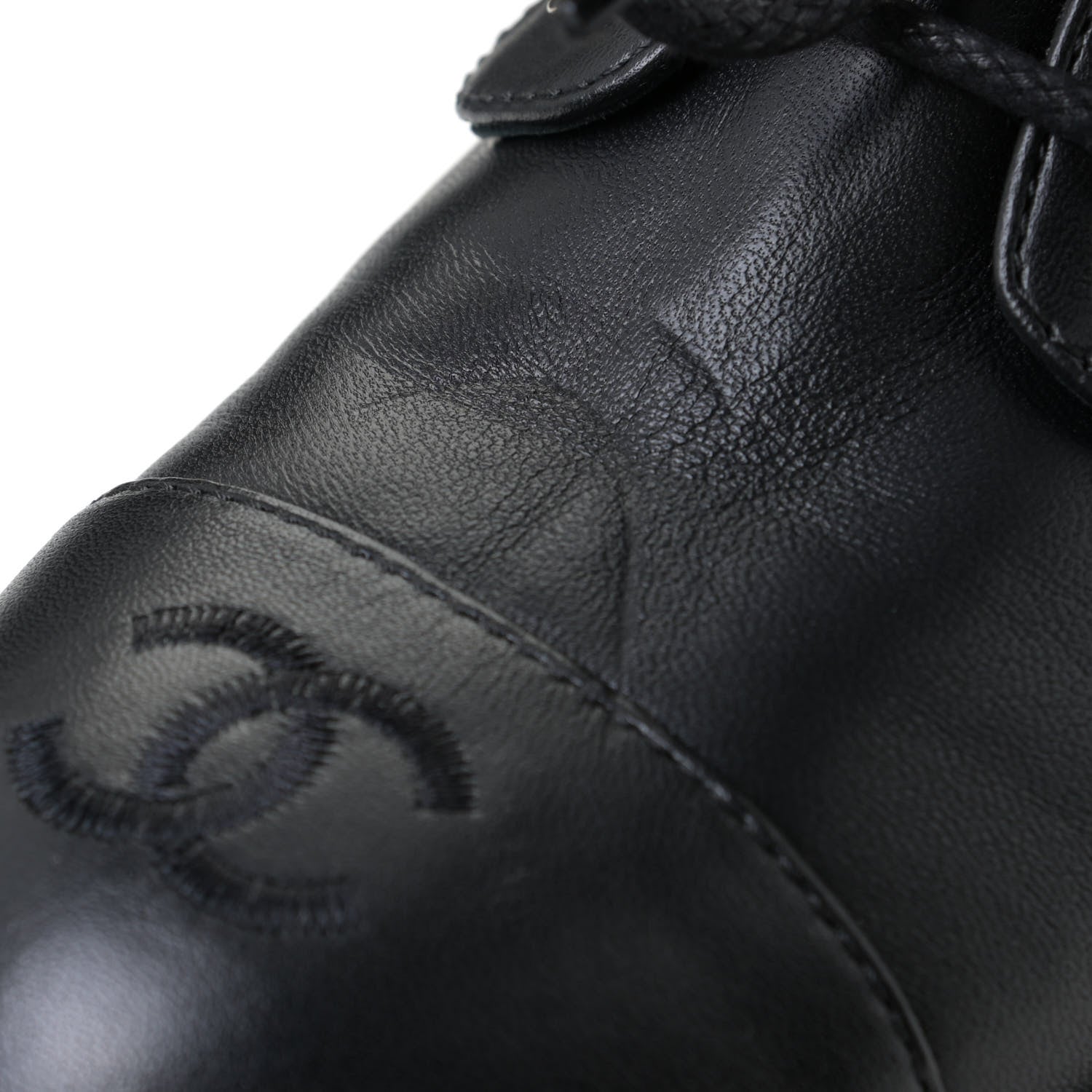 Chanel Shiny Lambskin Quilted Lace Up Combat Boots 38.5 Black 10 of 11