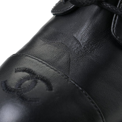 Chanel Shiny Lambskin Quilted Lace Up Combat Boots 38.5 Black 10 of 11