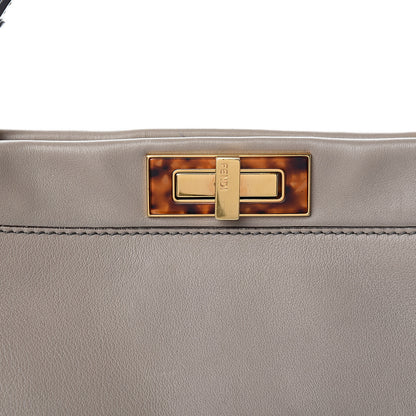 Fendi Vitello Seta Suede Plexiglass Tortoise Large Peekaboo Iconic Satchel Asfalto Marrone 11 of 11