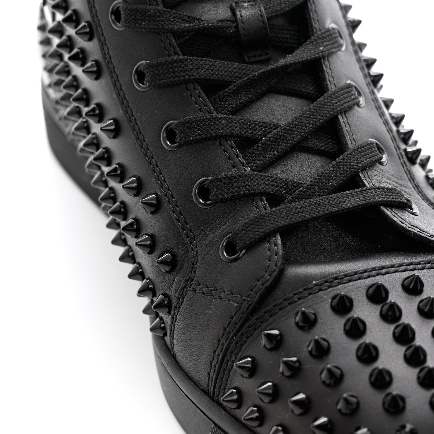 Christian Louboutin Calfskin Mens Louis Spikes Flat Sneakers 44.5 Black 10 of 14