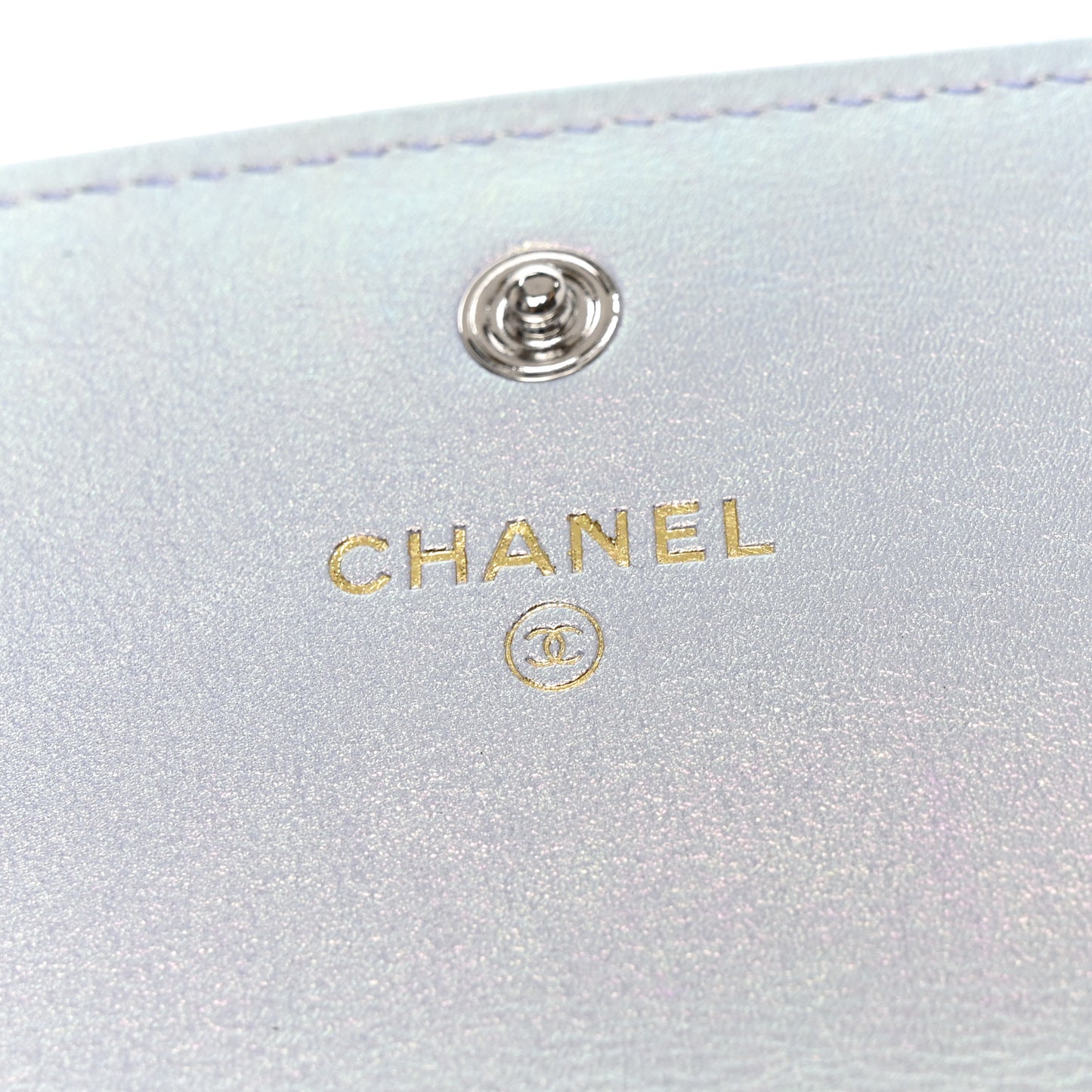 Iridescent Calfskin Quilted Chanel 19 Flap Wallet Light Purple