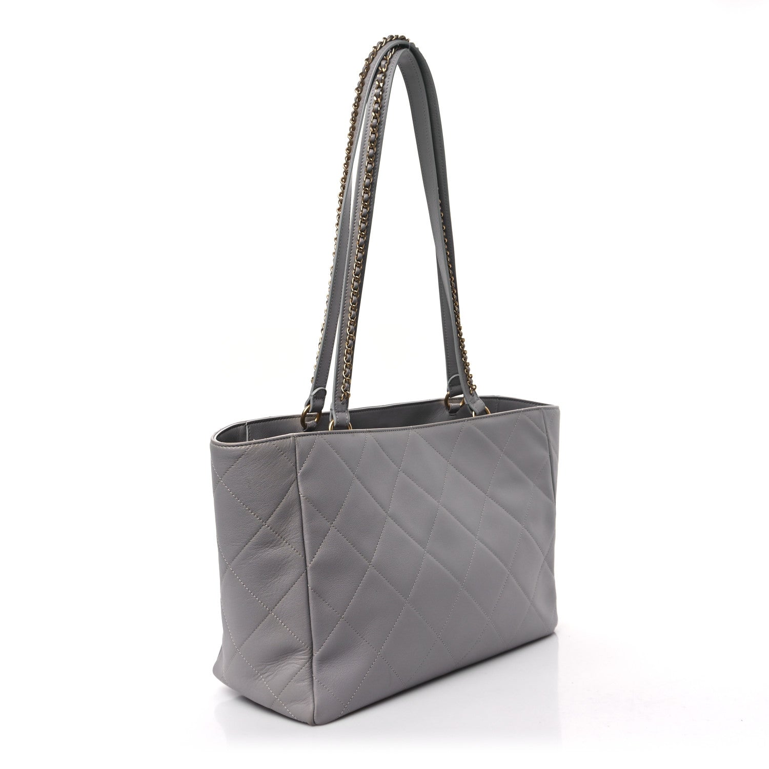Chanel Calfskin Quilted Book Pocket Shopping Tote Grey 1595396