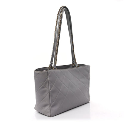Chanel Calfskin Quilted Book Pocket Shopping Tote Grey 3 of 10