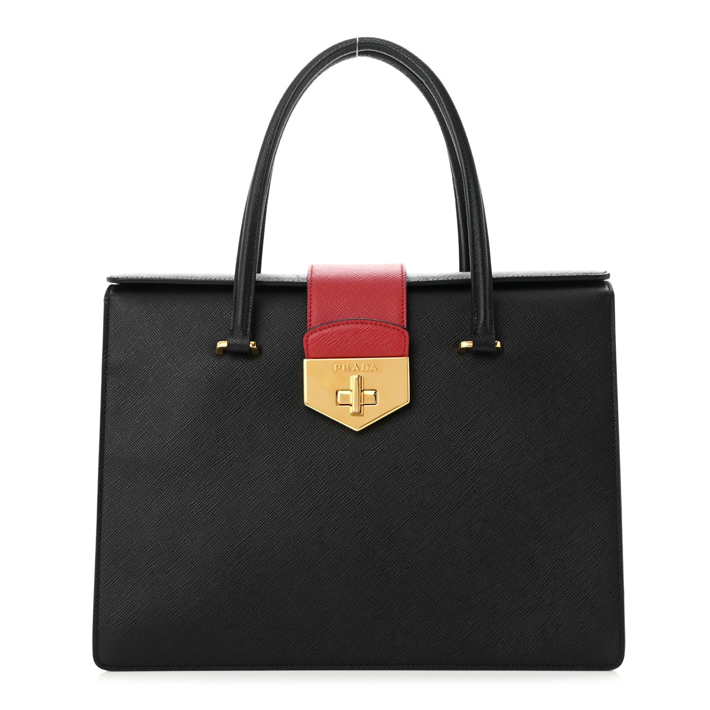 Saffiano Tri-Color Turn Lock Satchel Black Bianco Rosso