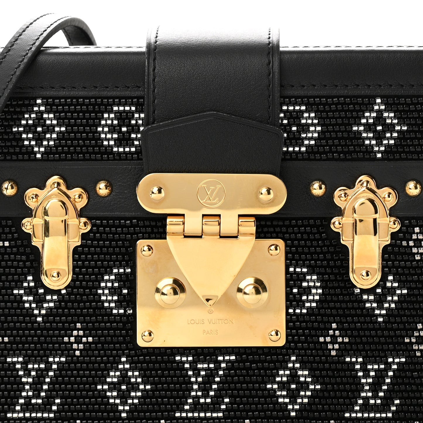 Calfskin Beaded Monogram Petite Malle Black