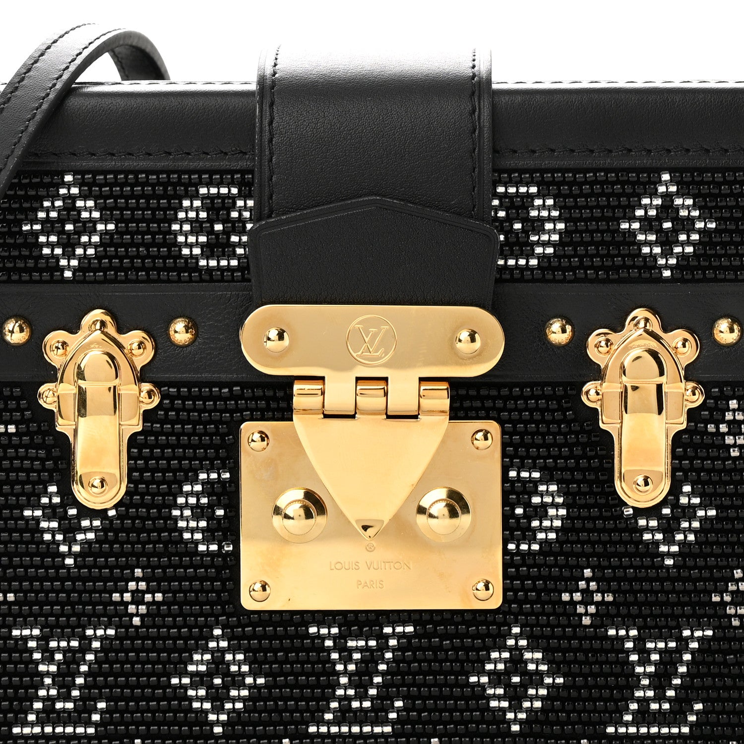 Louis Vuitton Calfskin Beaded Monogram Petite Malle Black 7 of 9