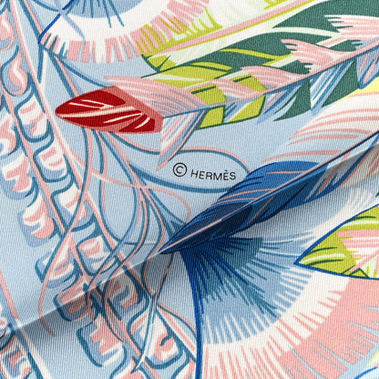 Hermes Silk Danse Pacifique Scarf 90 Bleu Ciel Vert Jaune Vif 5 of 6
