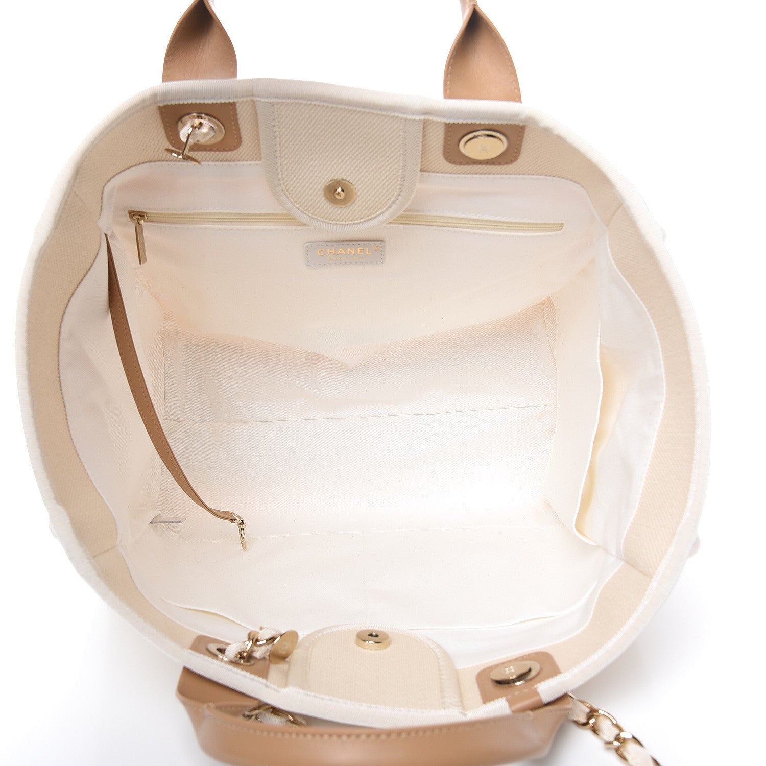 Chanel Canvas Pearl Large Deauville Tote Ecru Beige 5 of 10