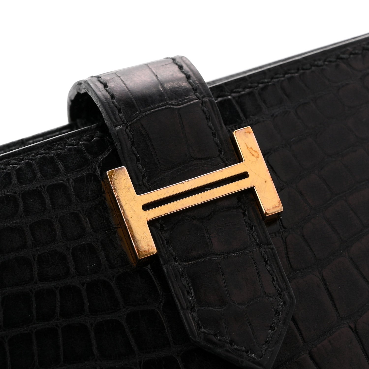 Hermes Matte Alligator Bearn Compact Wallet Black 8 of 9