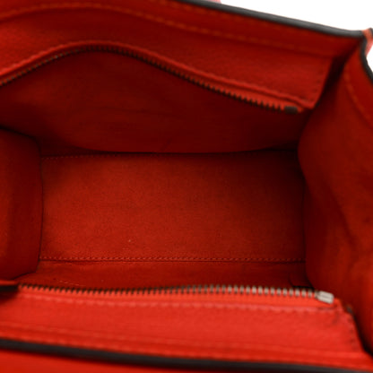 Celine Drummed Calfskin Nano Luggage Vermillion 5 of 13