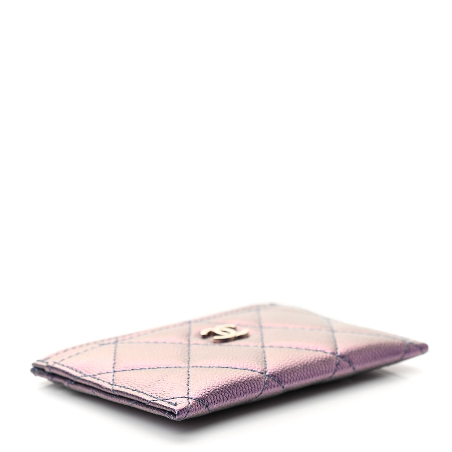 Iridescent Caviar Quilted Card Holder Dark Blue